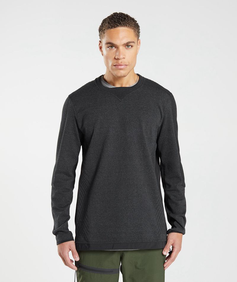 Men's Gymshark Retake Crew Sweatshirts Black | USA 6980-DVIMN