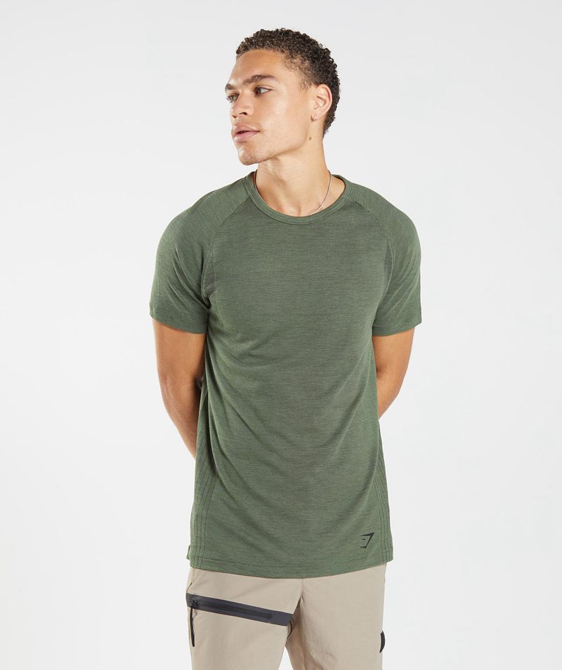 Men's Gymshark Retake Seamless T-Shirts Olive | USA 3498-MFUWV