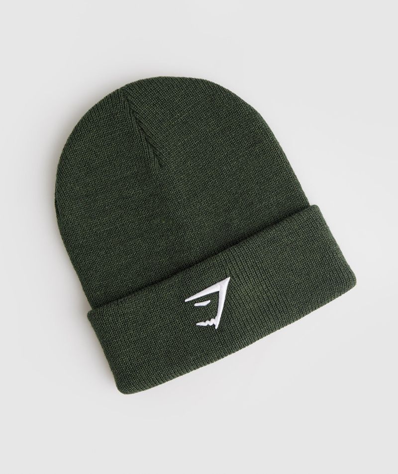 Men's Gymshark Sharkhead Beanie Olive | USA 5814-EKJNS