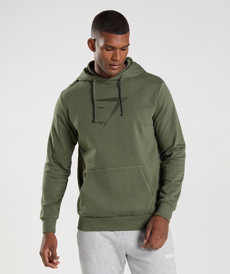 Men's Gymshark Sharkhead Infill Hoodie Olive | USA 2901-JFDUT