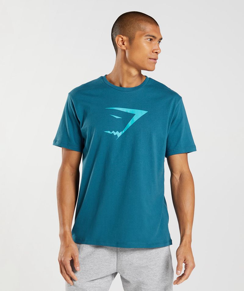 Men's Gymshark Sharkhead Infill T-Shirts Blue | USA 6748-FDIXH