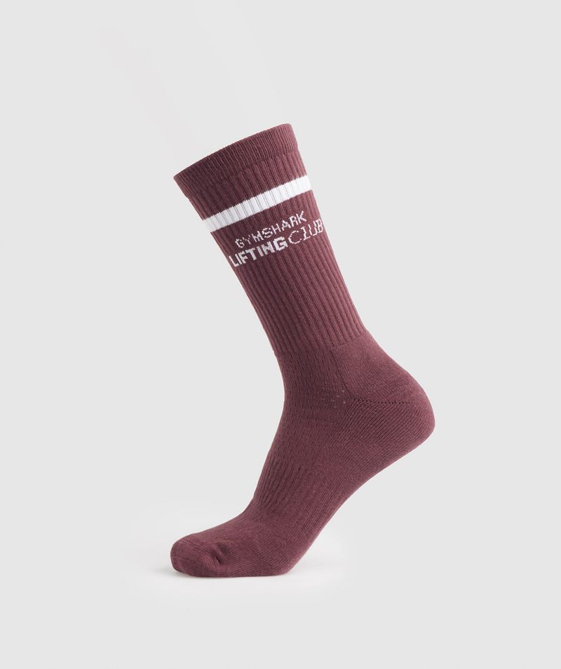 Men's Gymshark Social Club Double Stripe 1pk Socks Burgundy | USA 6074-IJPTB