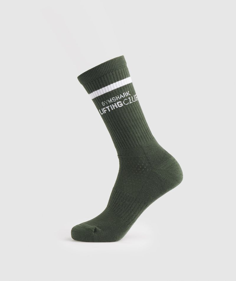 Men's Gymshark Social Club Double Stripe 1pk Socks Olive | USA 8671-NOZWY