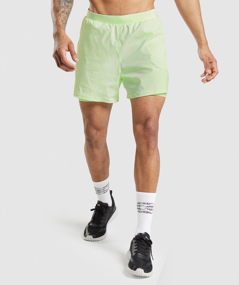 Men's Gymshark Speed Evolve 5" 2 In 1 Shorts Green | USA 0527-DUQFN