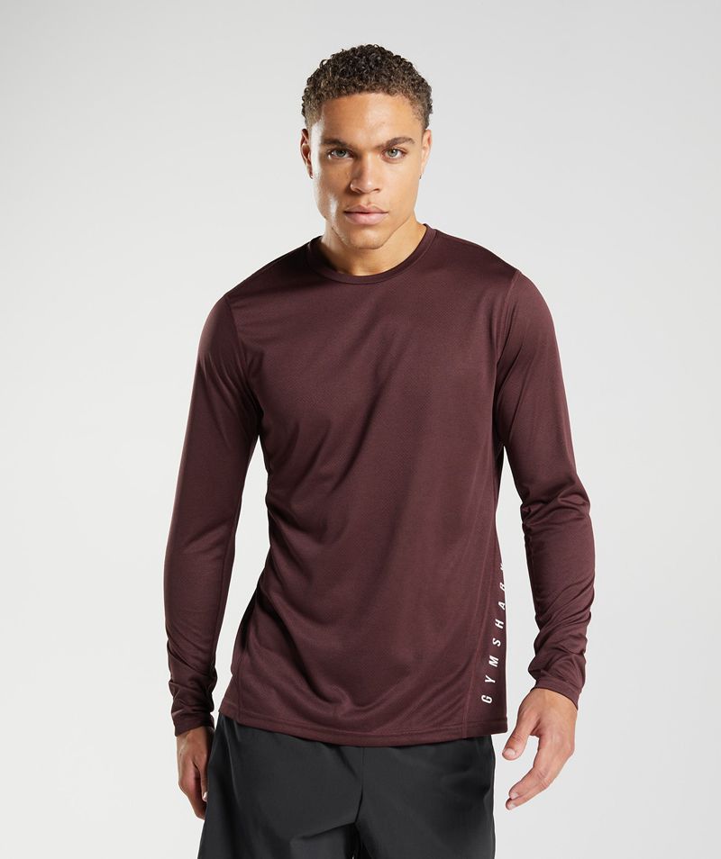 Men's Gymshark Sport Long Sleeve T-Shirts Burgundy | USA 4186-APOJC