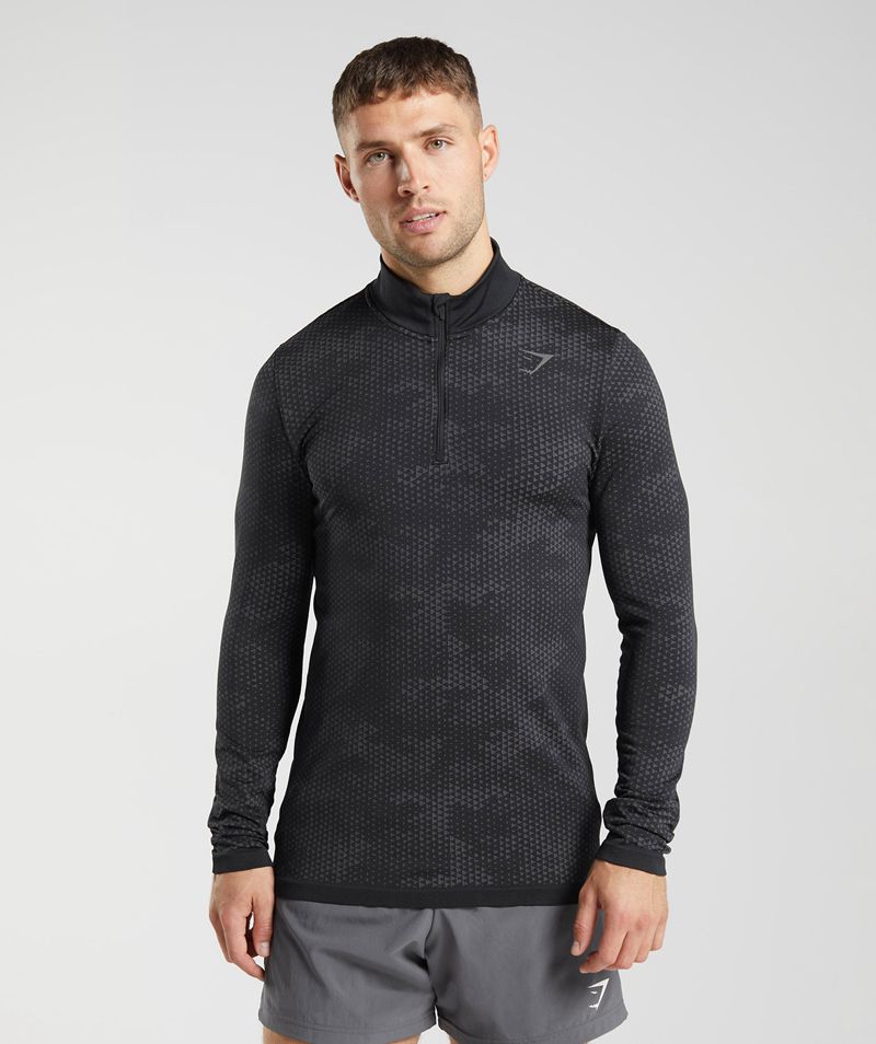 Men's Gymshark Sport Seamless 1/4 Zip Sweatshirts Black | USA 4357-GWCHA