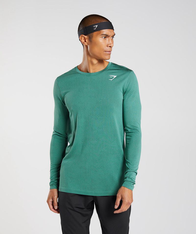 Men's Gymshark Sport Seamless Long Sleeve T-Shirts Green | USA 6145-OBJRY