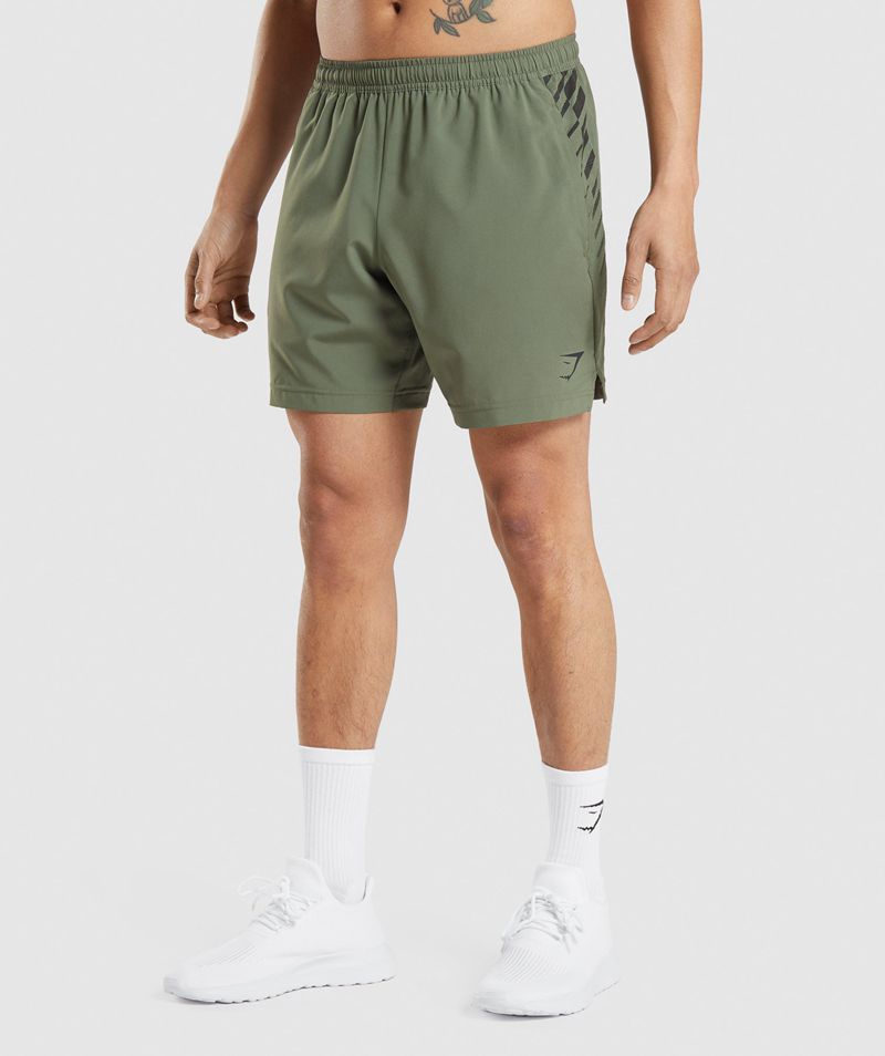 Men's Gymshark Sport Stripe 7" Shorts Olive | USA 9520-NWVIG