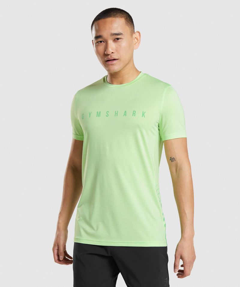 Men's Gymshark Sport Stripe T-Shirts Green | USA 6013-LKSJU