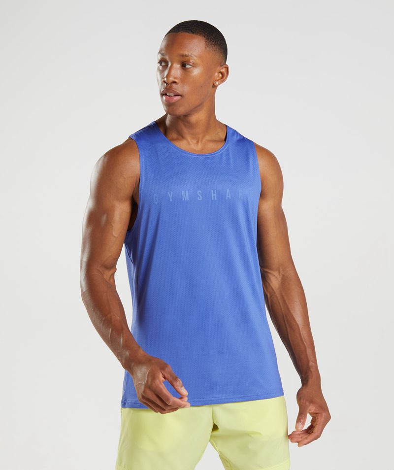 Men's Gymshark Sport Stripe Tank Tops Blue | USA 3706-LBKEH