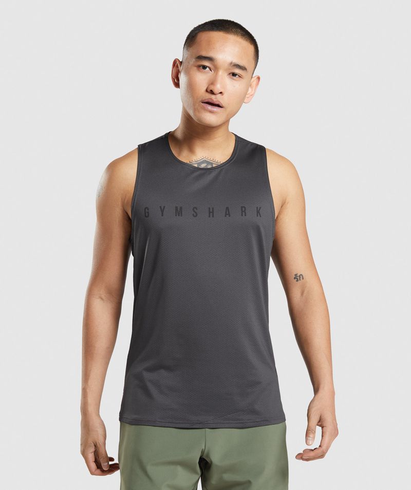 Men's Gymshark Sport Stripe Tank Tops Grey | USA 9135-LHIPC