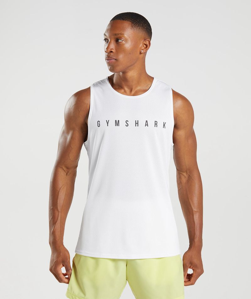 Men's Gymshark Sport Stripe Tank Tops White | USA 3546-UVCHZ