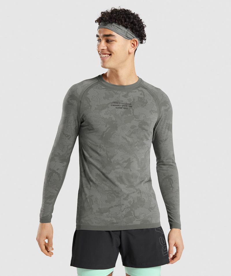 Men's Gymshark Steve Cook Long Sleeve Seamless T-Shirts Grey | USA 0432-IYJAO