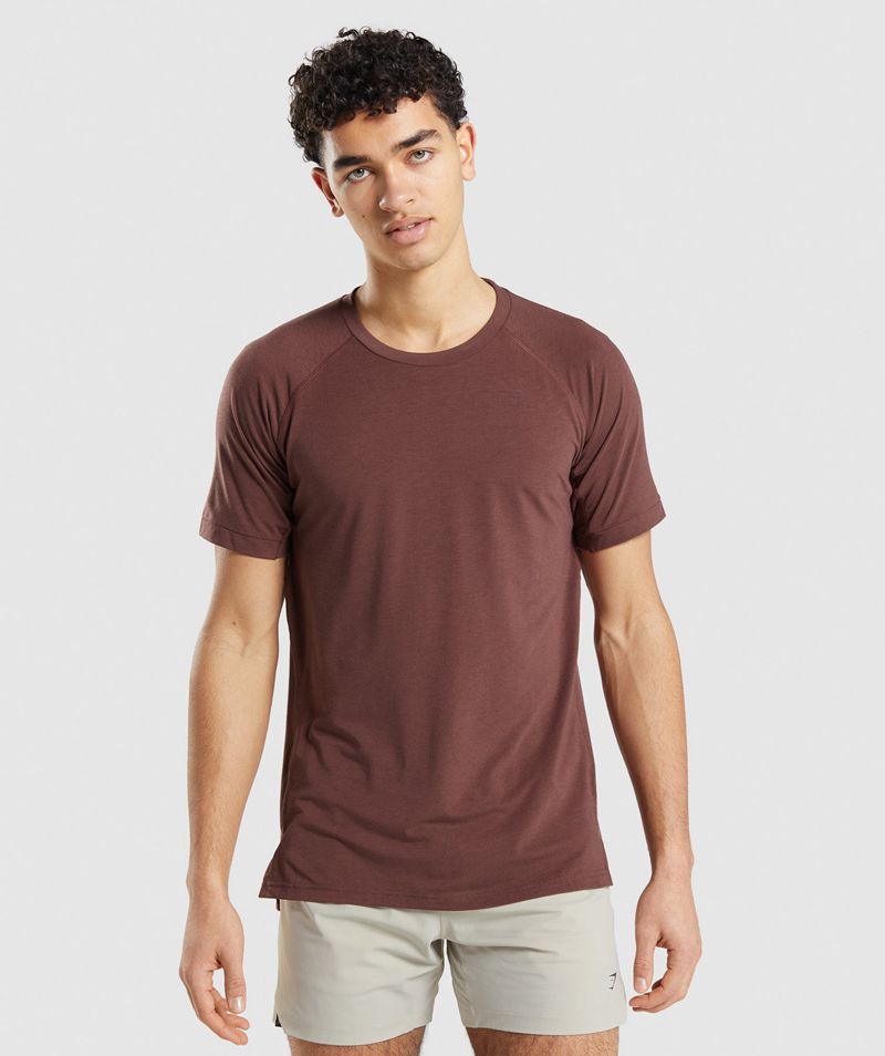 Men's Gymshark Studio Amplify T-Shirts Burgundy | USA 9820-RDUFC