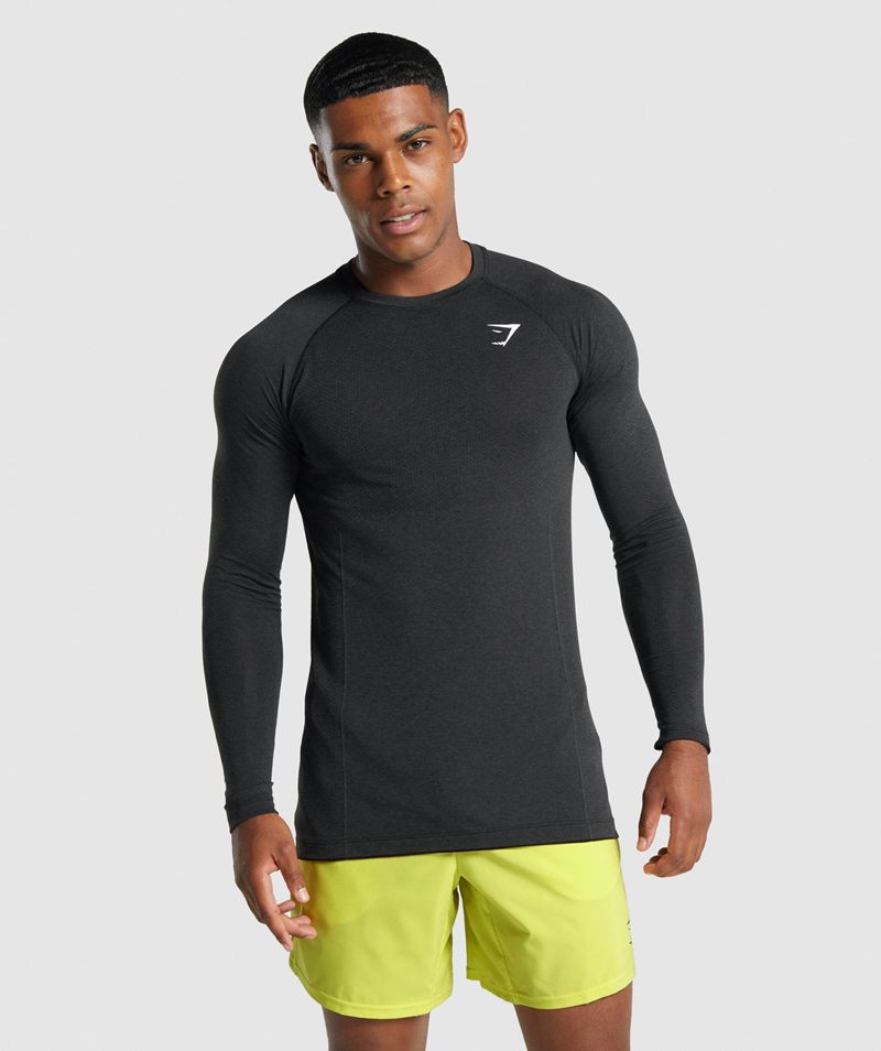 Men's Gymshark Vital Light Seamless Long Sleeve T-Shirts Black | USA 6875-SMXOQ