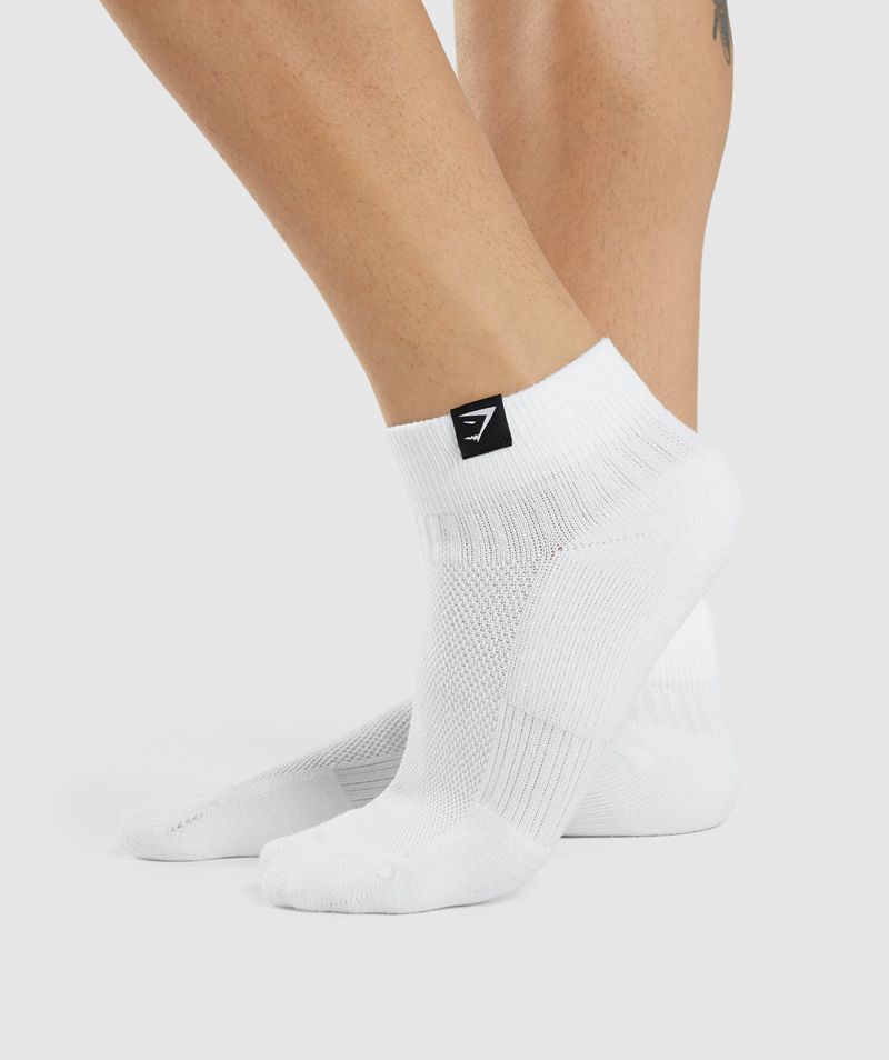 Men's Gymshark Woven Tab Sneaker 3pk Socks White | USA 6429-KZOGE