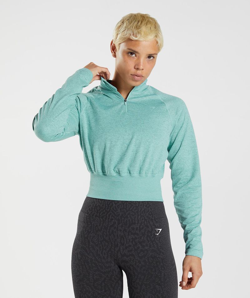 Women's Gymshark 315 Long Sleeve Warmup Tops Turquoise | USA 3058-SYQNA