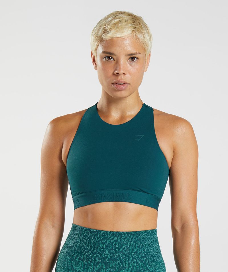 Women's Gymshark 315 Performance High Neck Sports Bra Turquoise | USA 7951-EWSHA