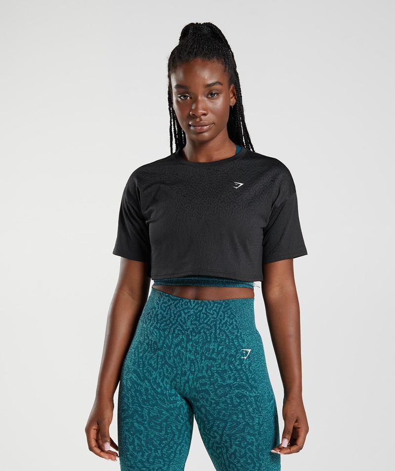 Women's Gymshark Adapt Animal Seamless Crop Tops Black | USA 5273-TGKMN