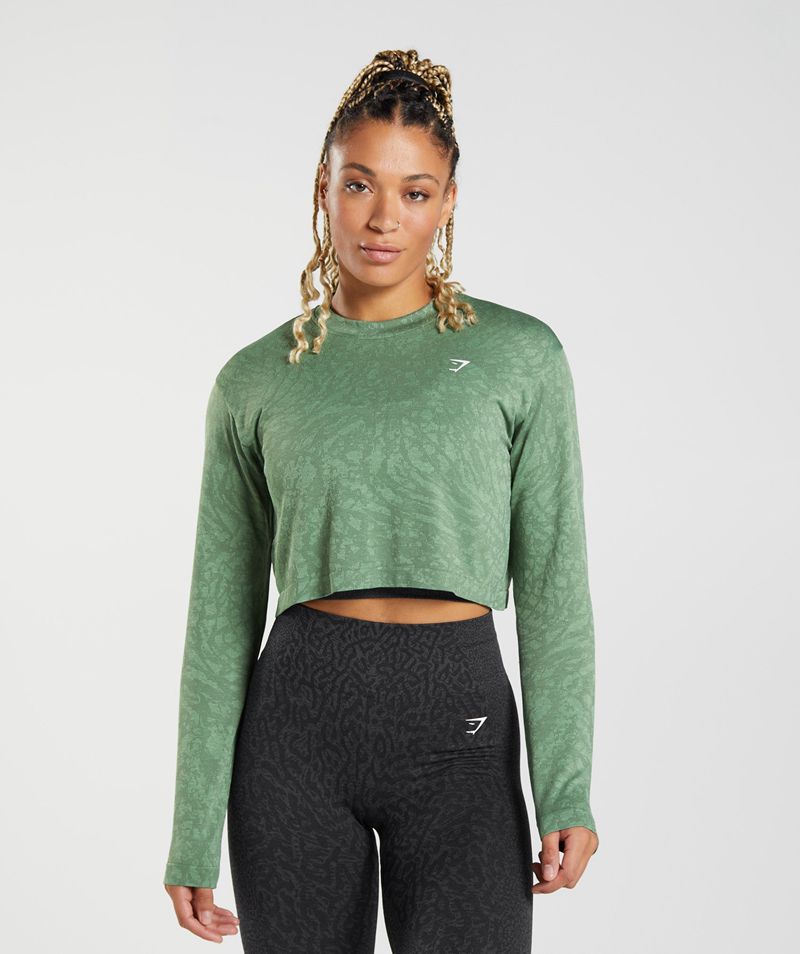 Women's Gymshark Adapt Animal Seamless Long Sleeve Tops Green | USA 2493-JTAXN