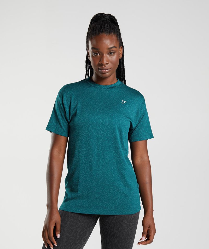 Women's Gymshark Adapt Animal Seamless T-Shirts Turquoise | USA 1548-UZGVK