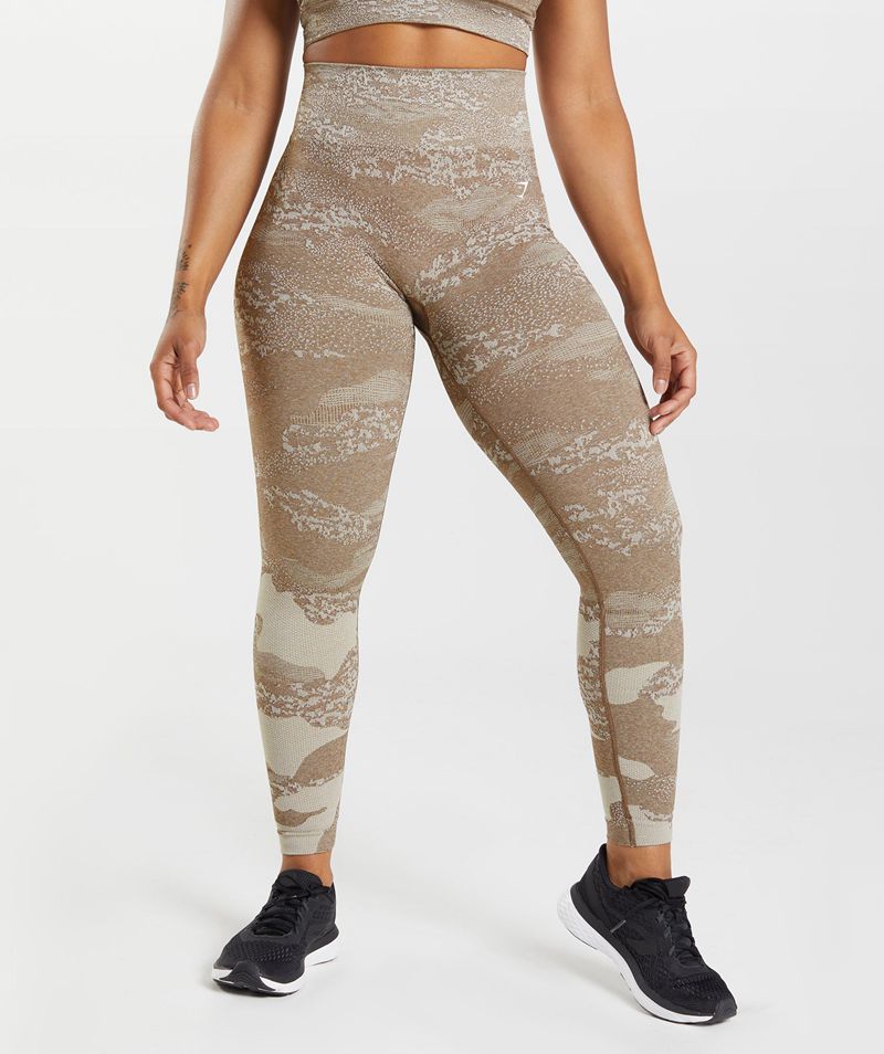 Women's Gymshark Adapt Camo Seamless Leggings Grey Brown | USA 7302-KNVAH