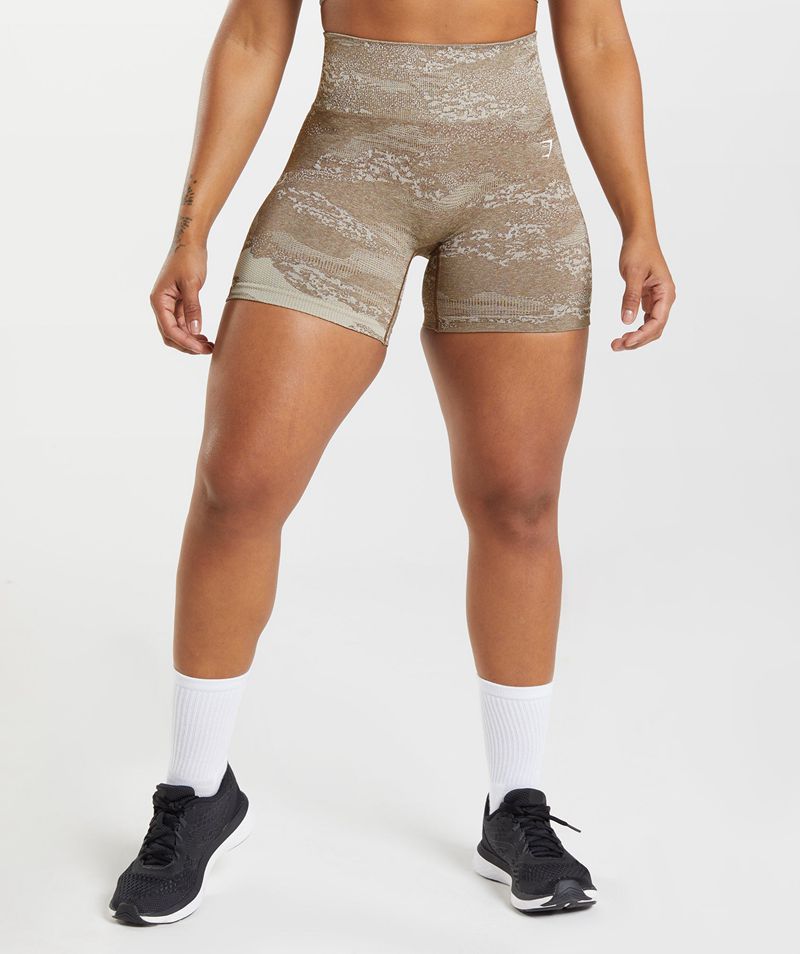 Women's Gymshark Adapt Camo Seamless Shorts Grey Brown | USA 0489-NOEKA