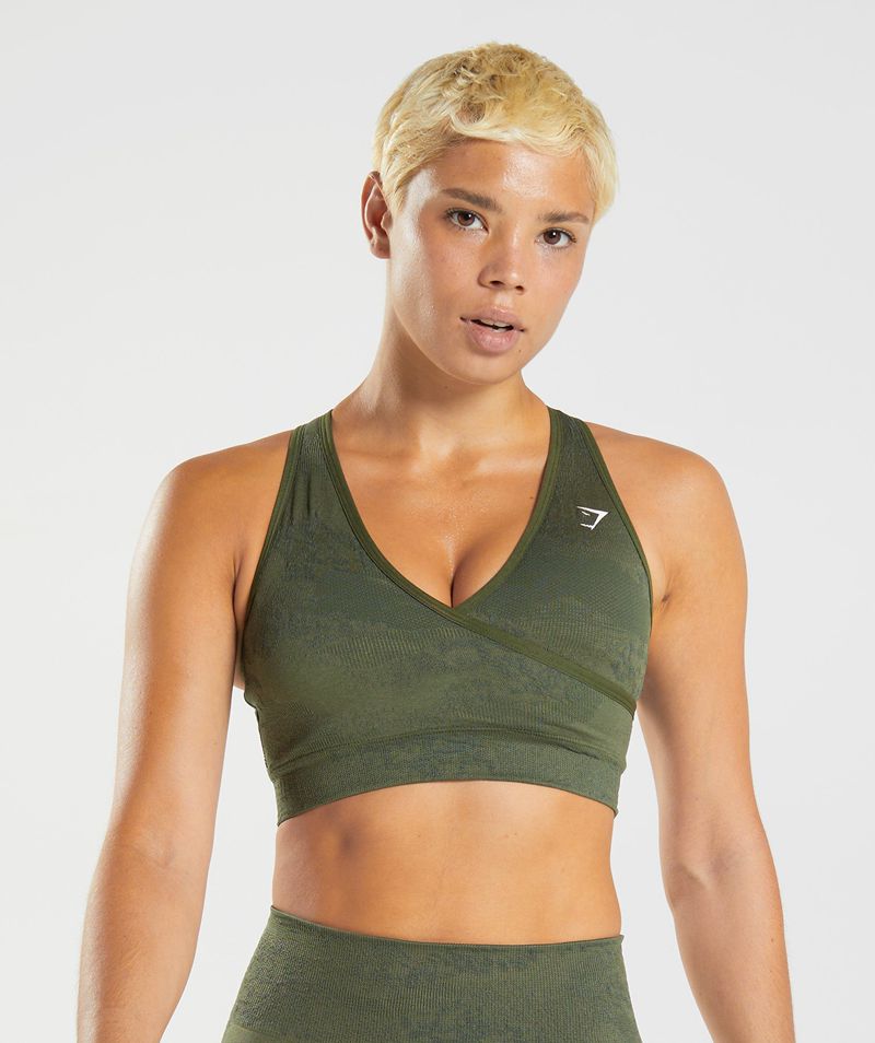 Women's Gymshark Adapt Camo Seamless Sports Bra Olive | USA 9783-KEGZF