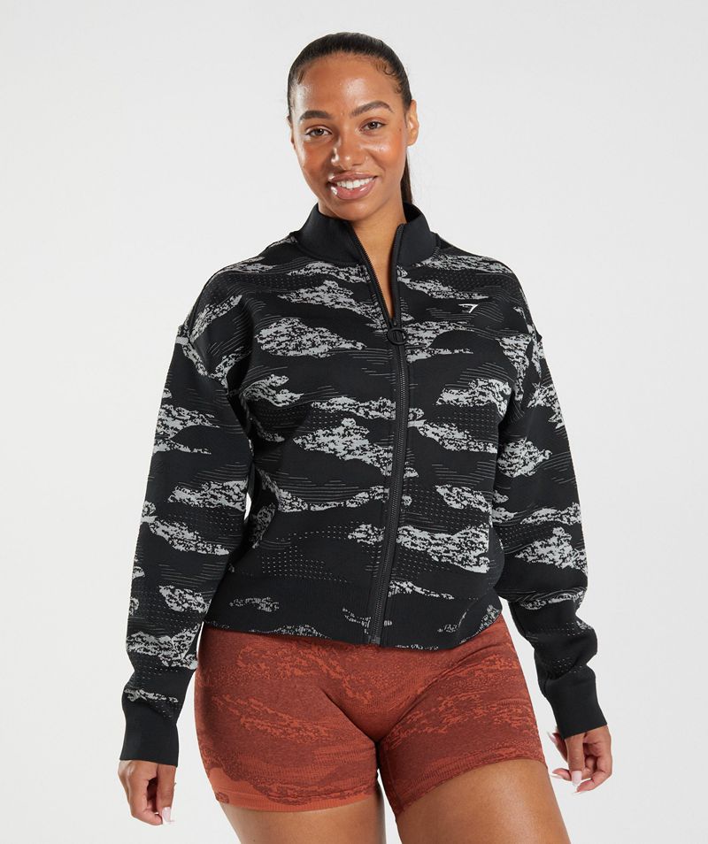 Women's Gymshark Adapt Camo Seamless Track Jackets Black | USA 5963-MQUVP