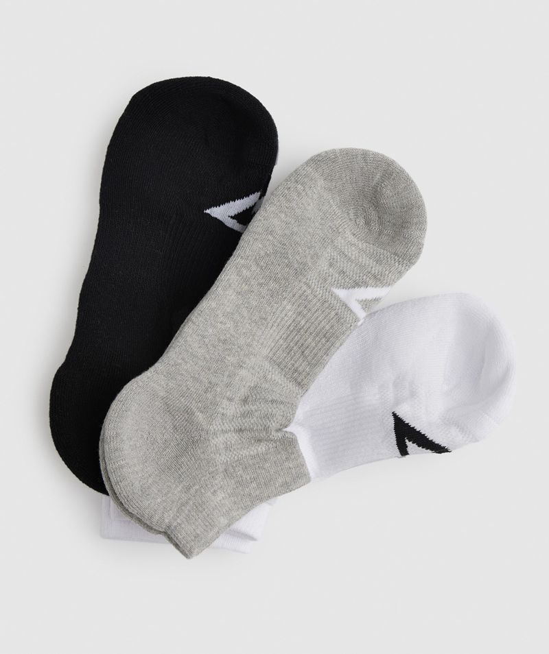 Women's Gymshark Ankle 3pk Socks White Light Grey Black | USA 6530-LWTYC