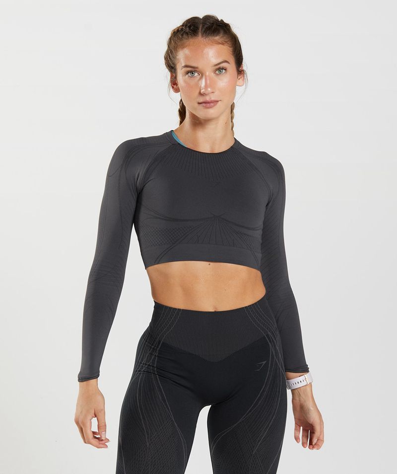 Women's Gymshark Apex Seamless Crop Tops Grey | USA 2183-OXZDV