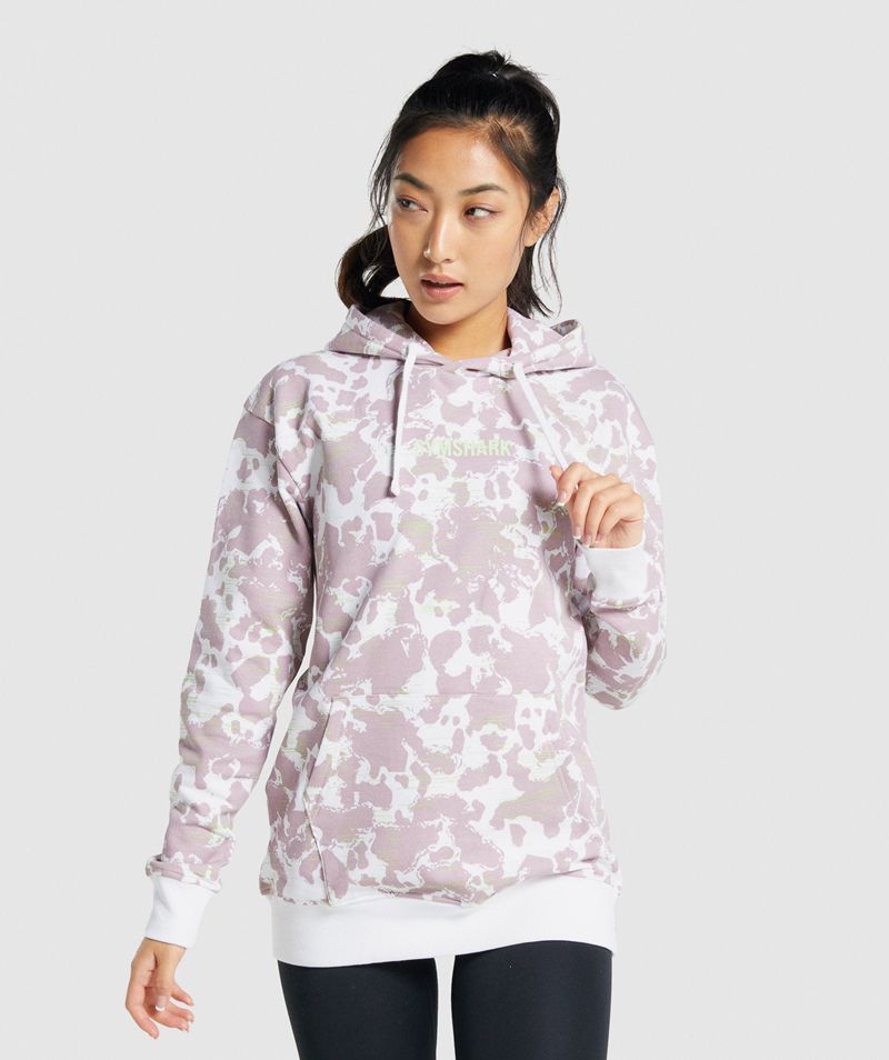 Women's Gymshark Camo Graphic Oversized Hoodie Purple | USA 6895-ZCYQE