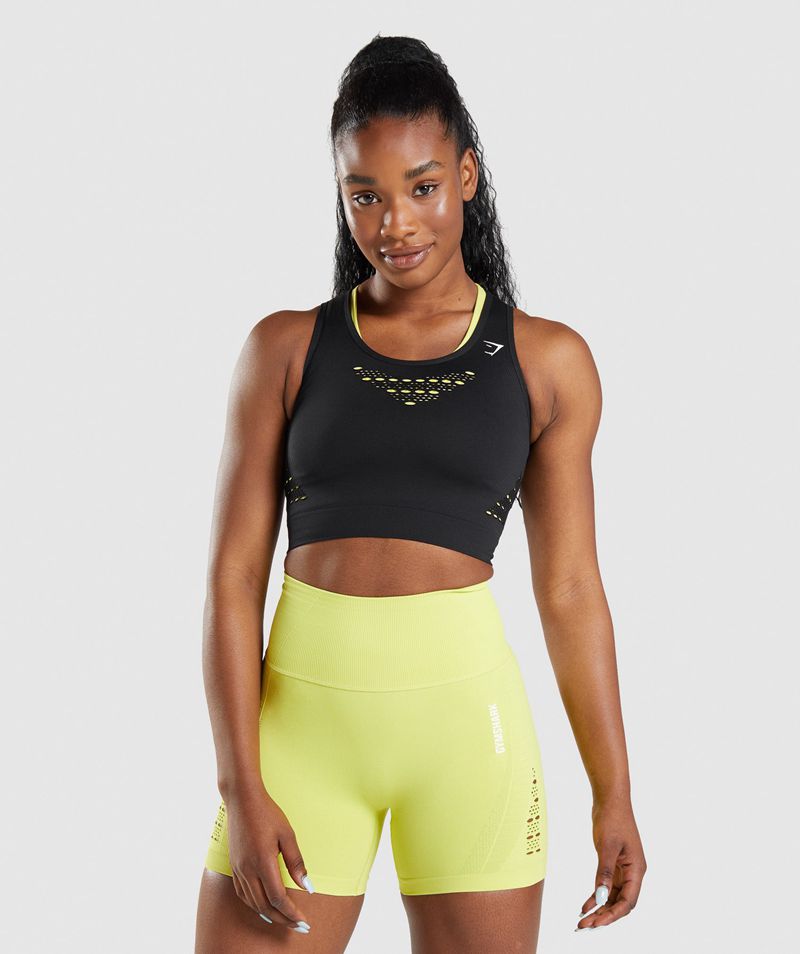 Women's Gymshark Energy Seamless Crop Tops Black | USA 6892-MSPKY