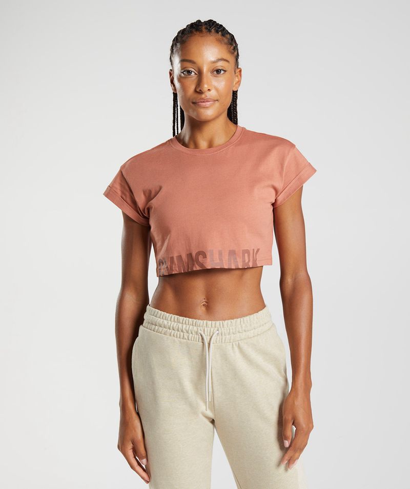 Women's Gymshark Fraction Crop Tops Coral | USA 7309-DHTIE