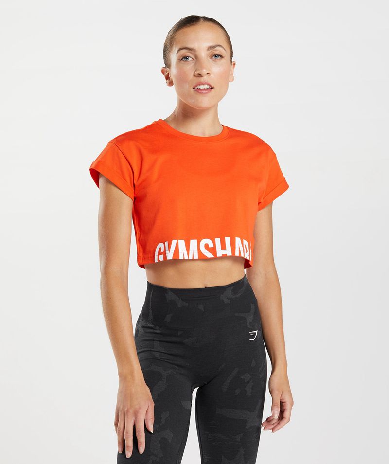 Women's Gymshark Fraction Crop Tops Orange | USA 5246-URVCB