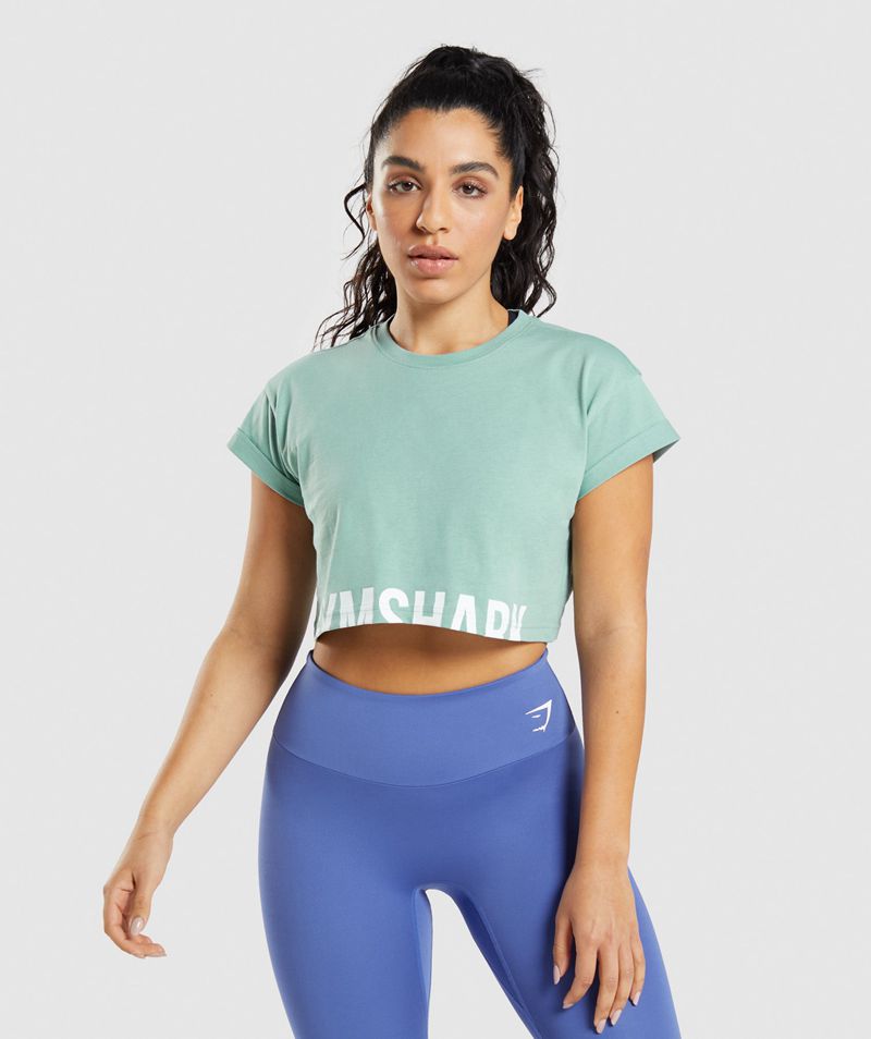 Women's Gymshark Fraction Crop Tops Turquoise | USA 6435-RJTMD