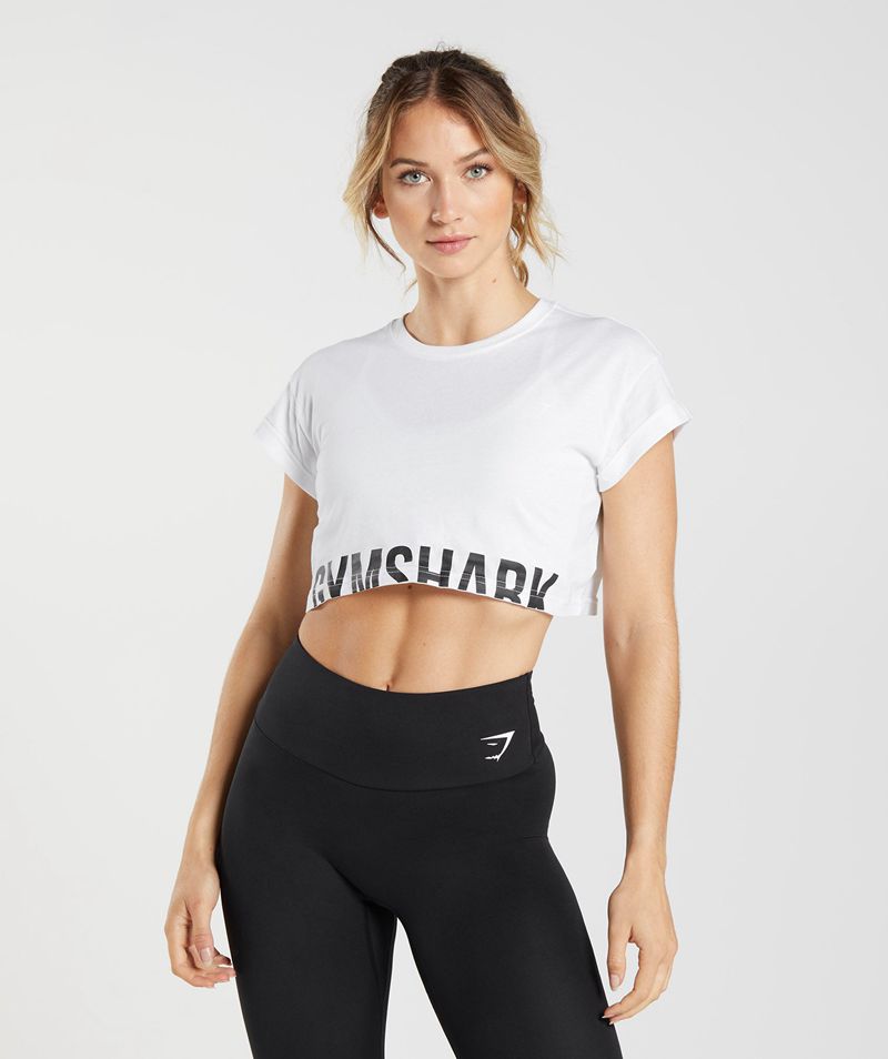 Women's Gymshark Fraction Crop Tops White | USA 0912-FJBDH