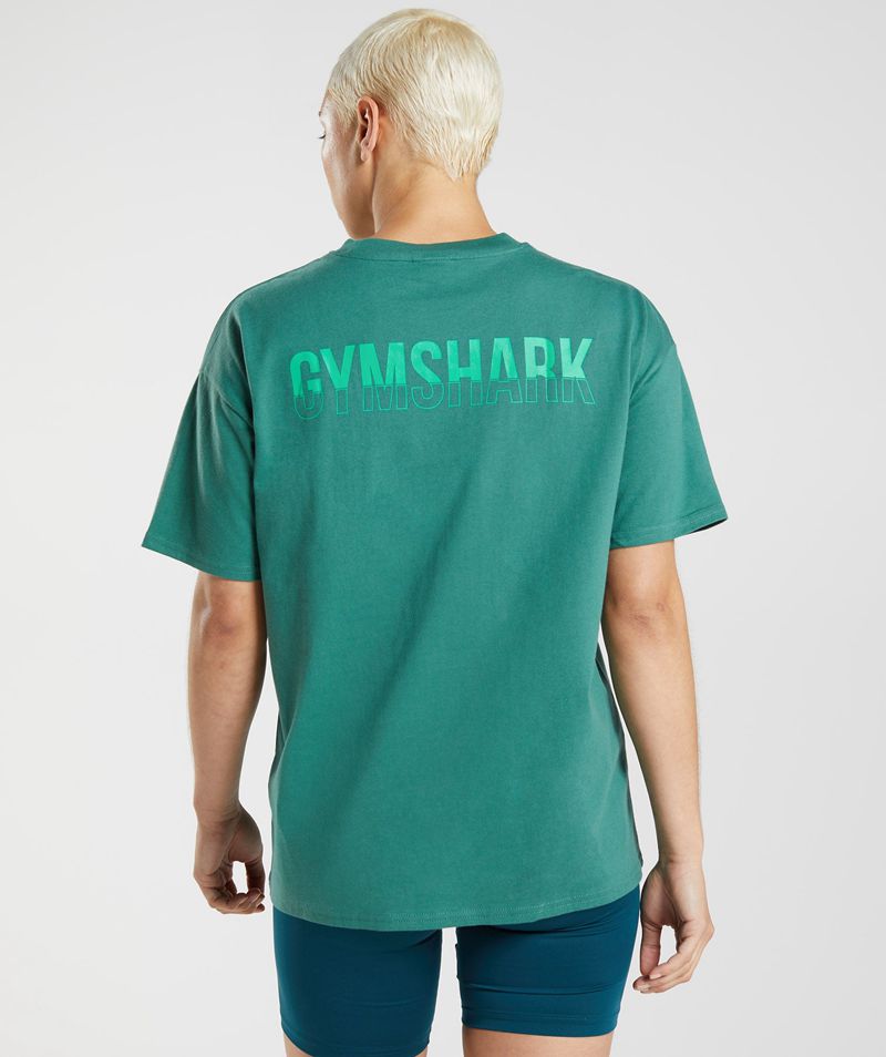 Women's Gymshark Fraction Oversized T-Shirts Green | USA 8725-CGMFZ