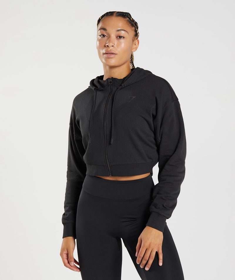 Women's Gymshark Gs Power Cropped Zip Hoodie Black | USA 0485-RNIVW