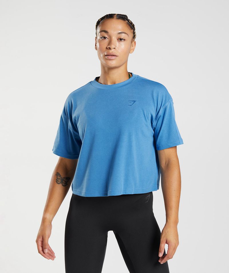 Women's Gymshark Gs Power Midi Tops Blue | USA 7346-TNYQS