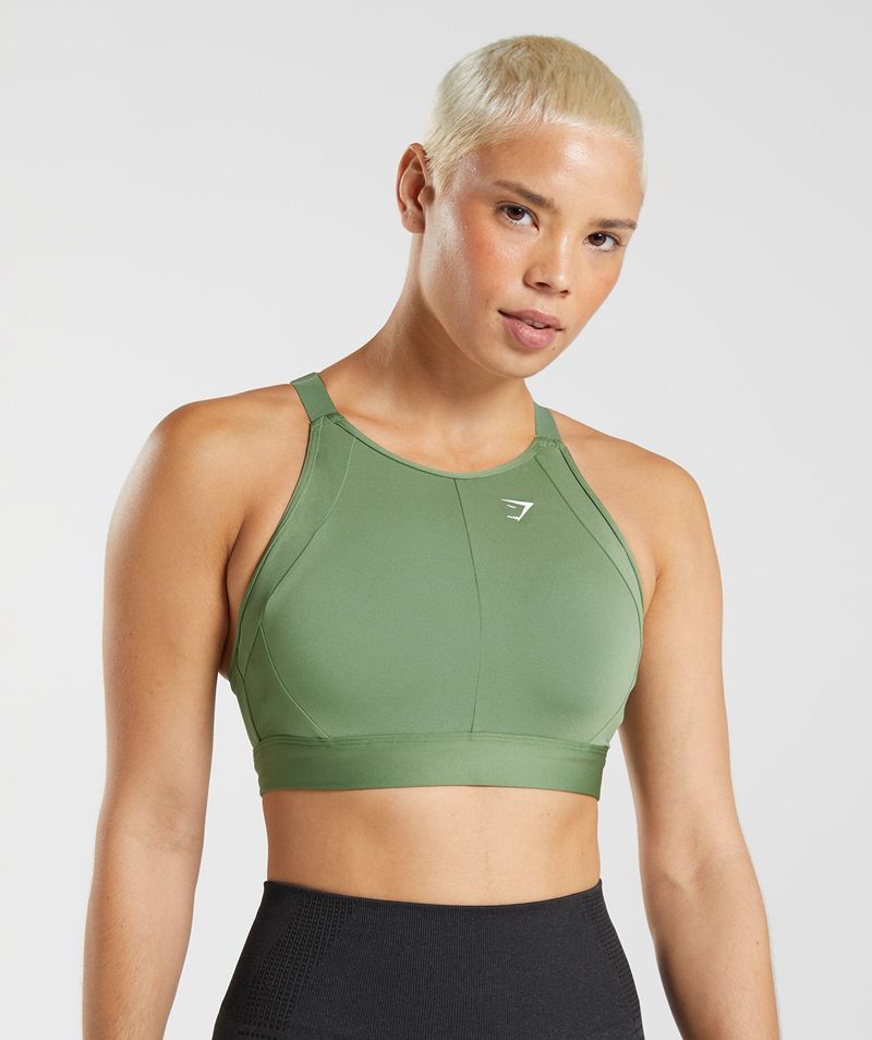 Women's Gymshark High Neck High Support Sports Bra Green | USA 8576-YEULI