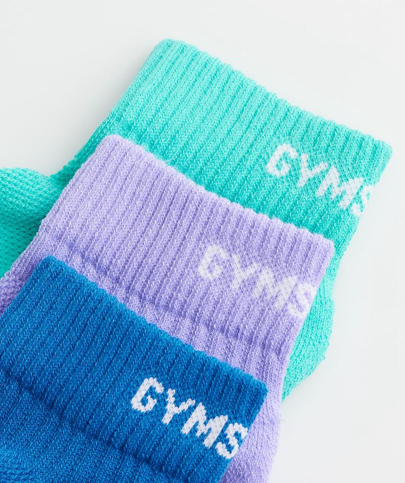 Women's Gymshark Jacquard Quarter 3pk Socks Turquoise Purple Blue | USA 2815-DYALO