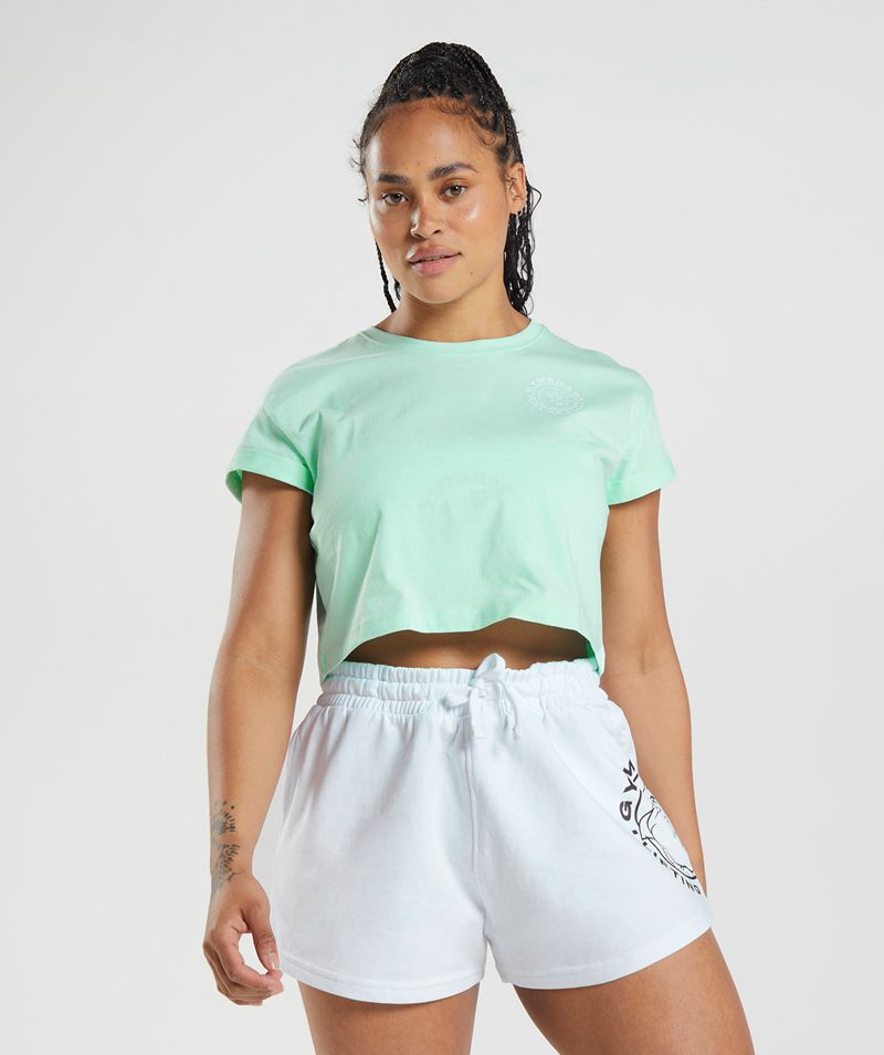 Women's Gymshark Legacy Crop Tops Turquoise | USA 4769-DKZIQ