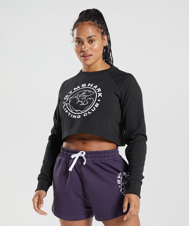 Women's Gymshark Legacy Cropped Sweatshirts Black | USA 1329-GWRQT