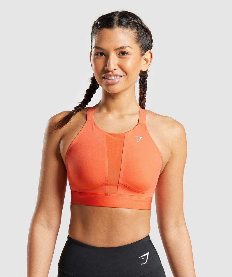 Women's Gymshark Mesh Neckline 2.0 Sports Bra Orange | USA 8425-RNAHJ