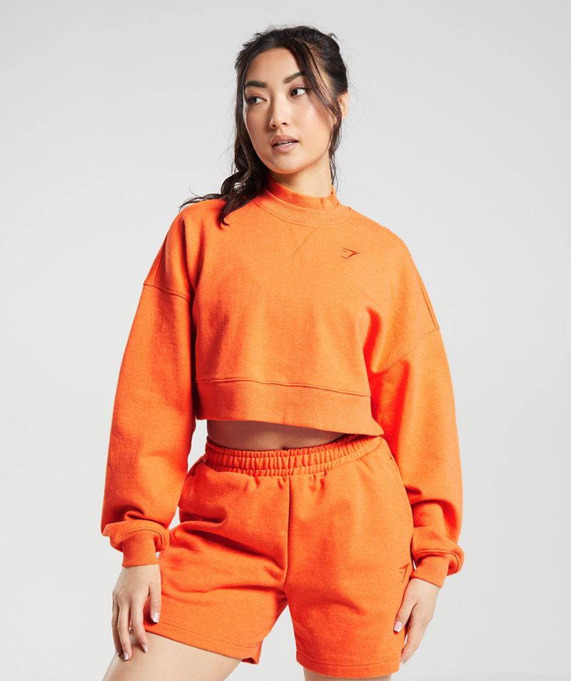 Women's Gymshark Rest Day Sweats Cropped Pullover Orange | USA 7142-LOQGN