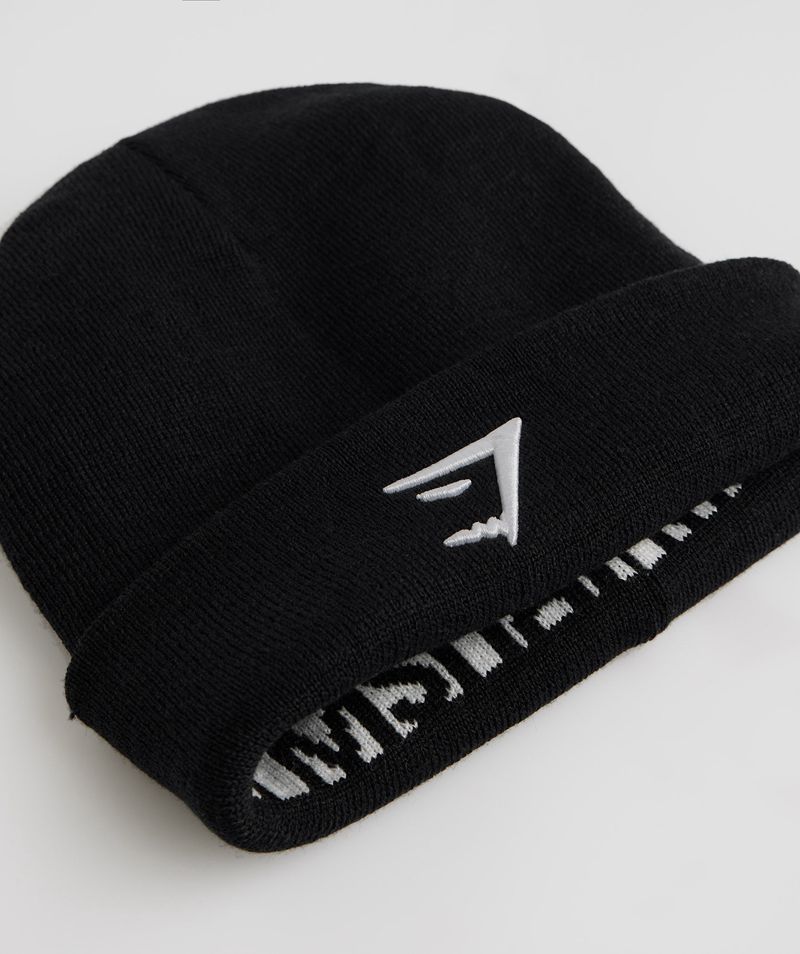 Women's Gymshark Reversable Jacquard Beanie Black | USA 9372-KVIPZ