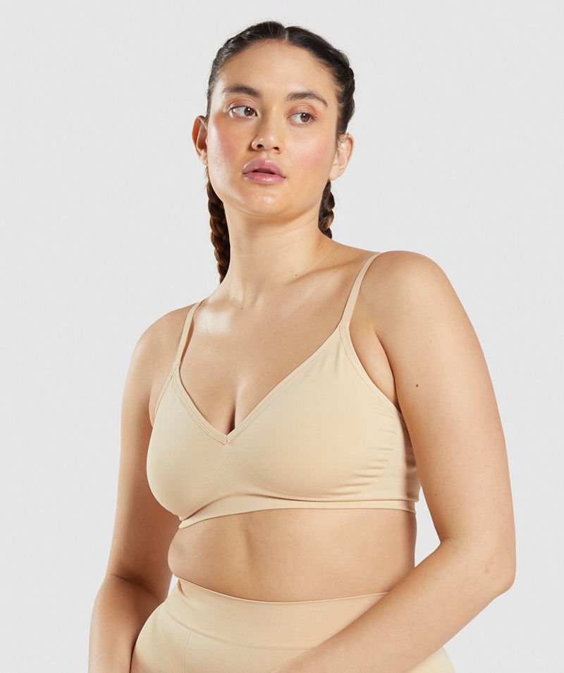 Women's Gymshark Seamless Low Neck Bralette Sports Bra Light Brown | USA 1728-FYDPI