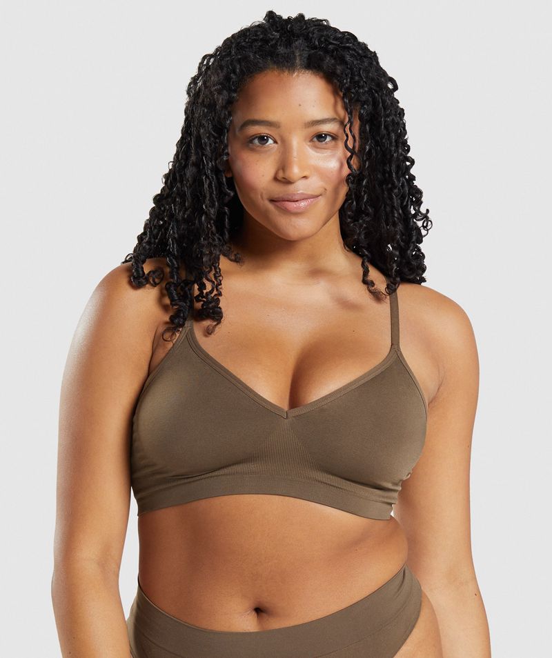 Women's Gymshark Seamless Low Neck Bralette Sports Bra Brown | USA 7304-AKYQX