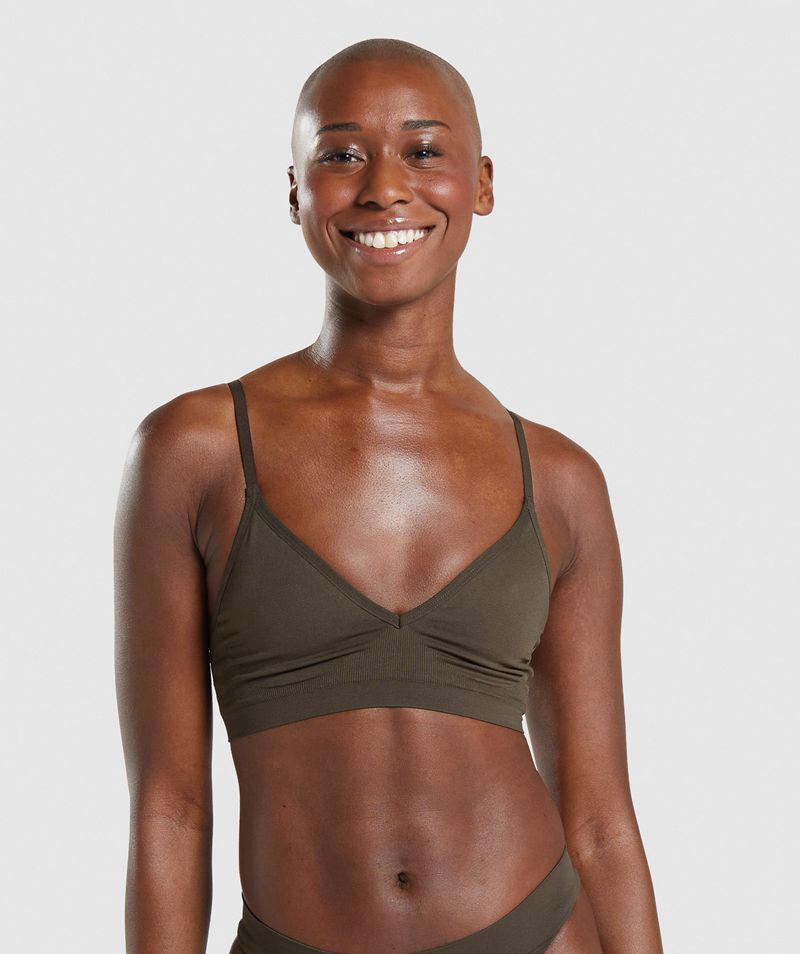 Women's Gymshark Seamless Low Neck Bralette Sports Bra Brown | USA 7561-PDOSR